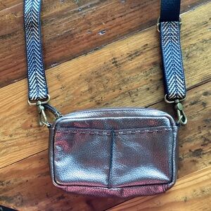 The Sak Bronze Metallic Pewter Crossbody with Patterned Strap